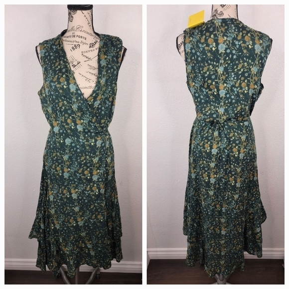 Roller Rabbit Filippa Wrap Dress S Tiered Beringhouse Green Floral Cottagecore - Picture 1 of 12